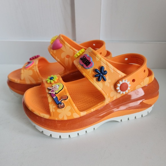 CROCS Shoes - Crocs Disney 2024 Lizzie McGuire Mega Crush Sandals Orange Platform Women 6 RARE